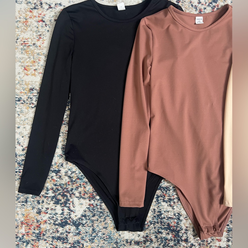 Shein Bodysuit Tops - Cream, Brown, and Black - Picture 2 of 8